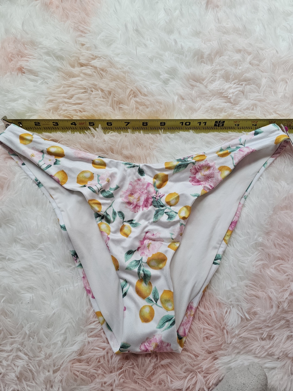 Victoria's Secret White Bikini Bottoms with Pink Floral & Yellow Lemon Print